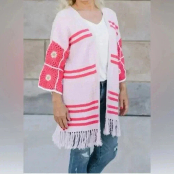 Shannon Passero  Design Zhuri Cardigan Pink Daisy Open Cardigan Size Small - Picture 2 of 9